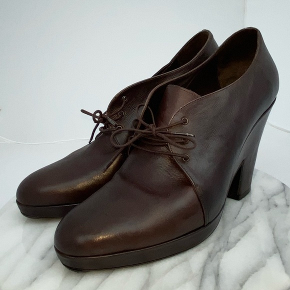DKNY Brown Leather Platform Booties Italy size 9 Wedge Heel Victorian Steampunk - Picture 5 of 8
